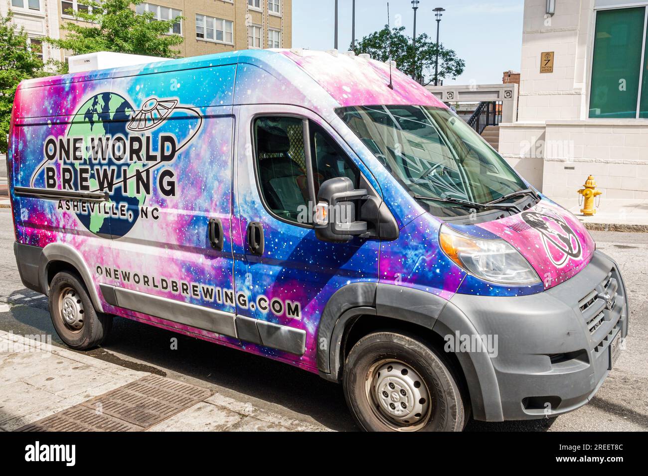 Asheville North Carolina,One World Brewing brewery beer delivery van vehicle Stock Photo