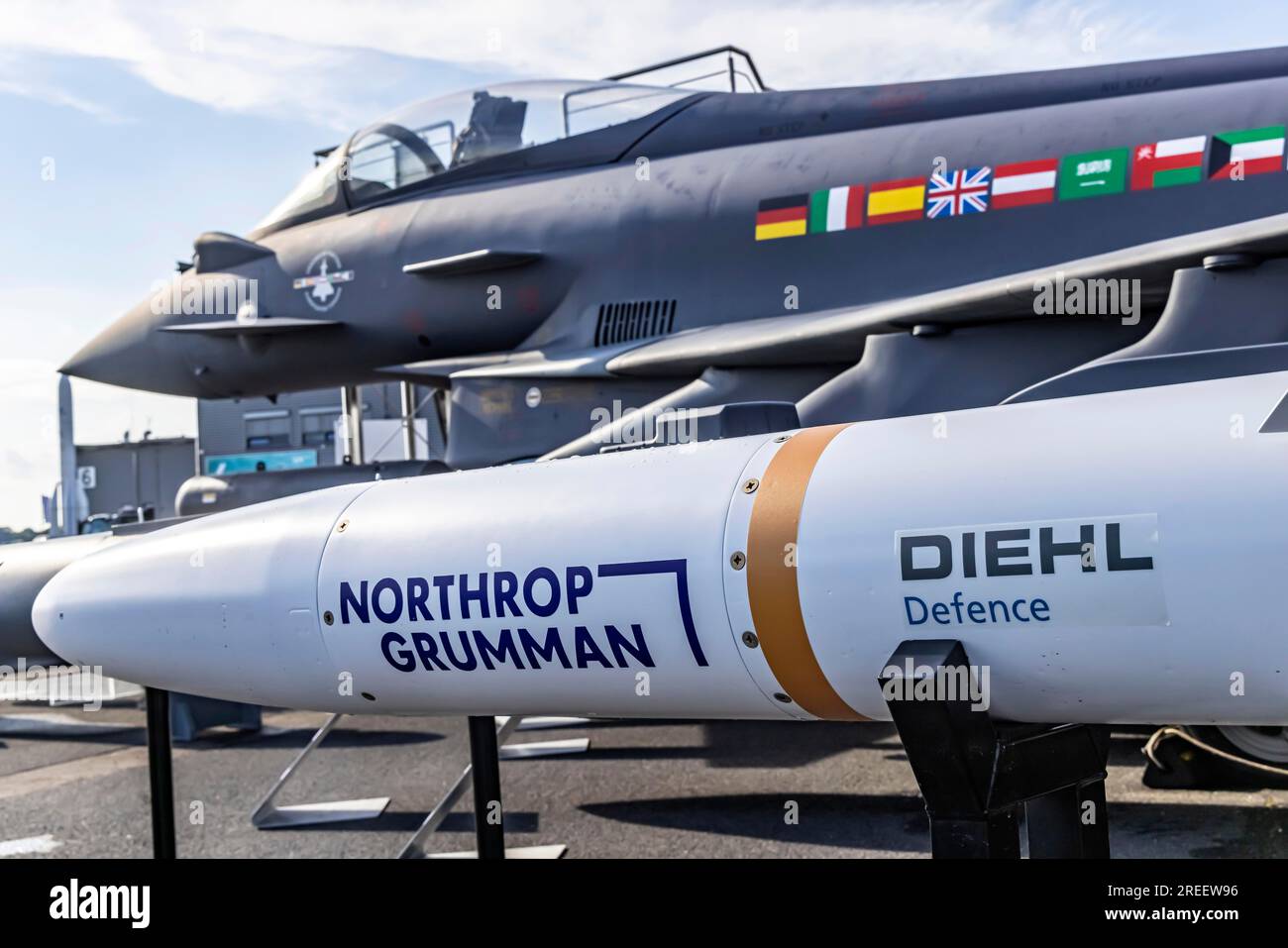 Eurofighter Typhoon with armament, Northrop Grumman, Diehl Defence, International Aerospace Exhibition, ILA Berlin Air Show, Schoenefeld Stock Photo