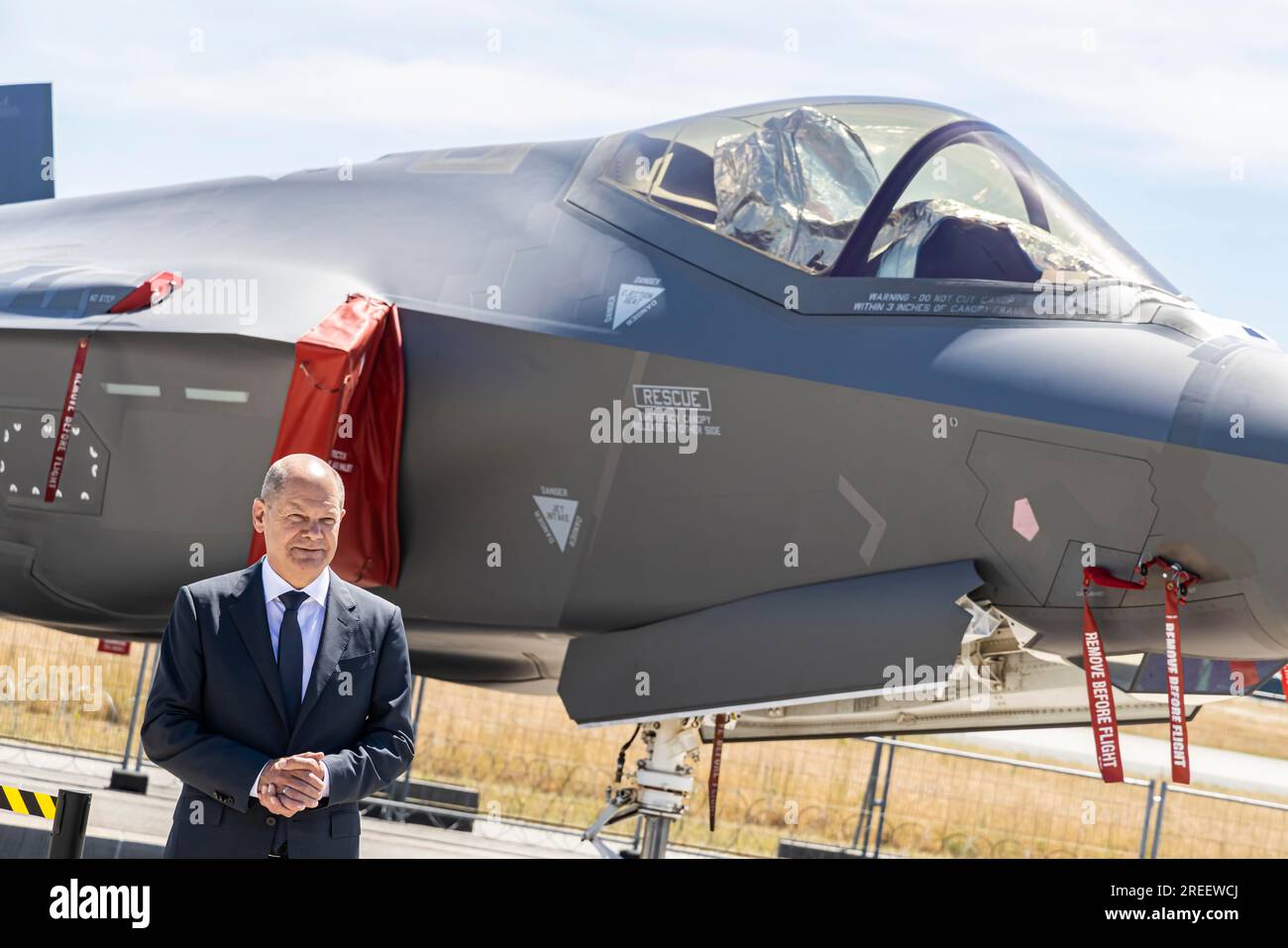 Olaf Scholz, SPD, Chancellor, Lockheed Martin F-35 Lightning II, stealth fighter, International Aerospace Exhibition, ILA Berlin Air Show Stock Photo