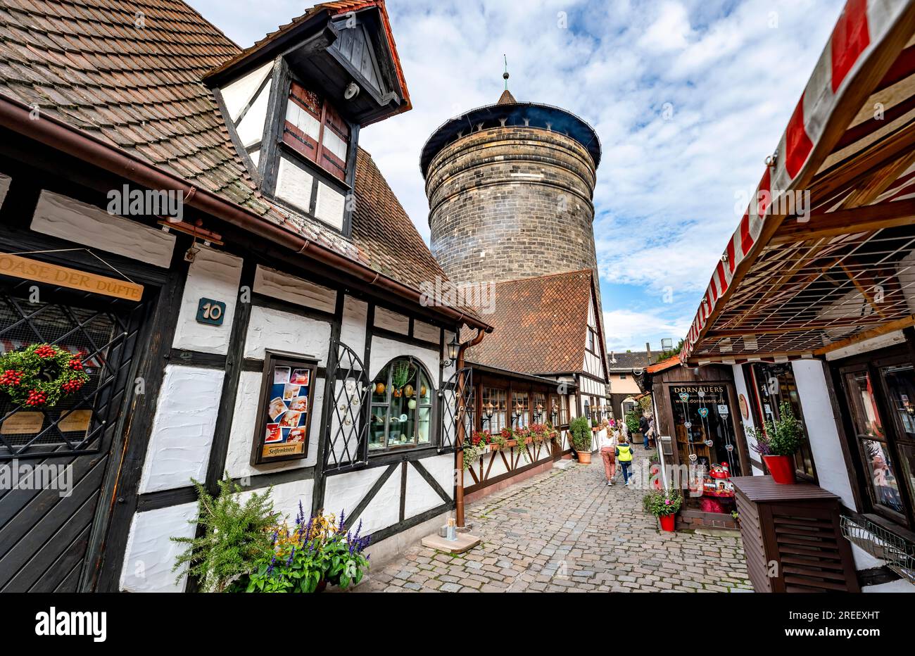 Alley with small shops in the Handwerkerhof, behind Frauentorturm