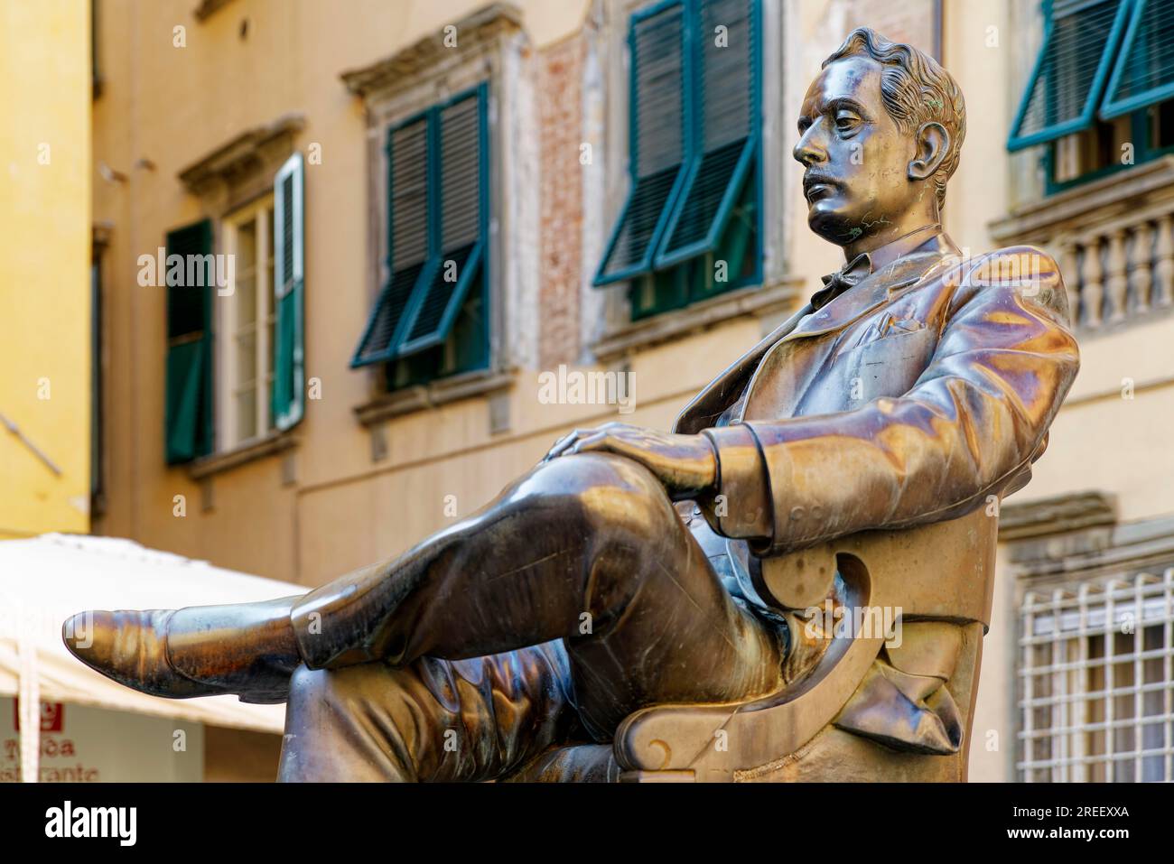 Monument, Composer, Giacomo Puccini, Piazza Cittadella, Lucca, Tuscany, Italy Stock Photo