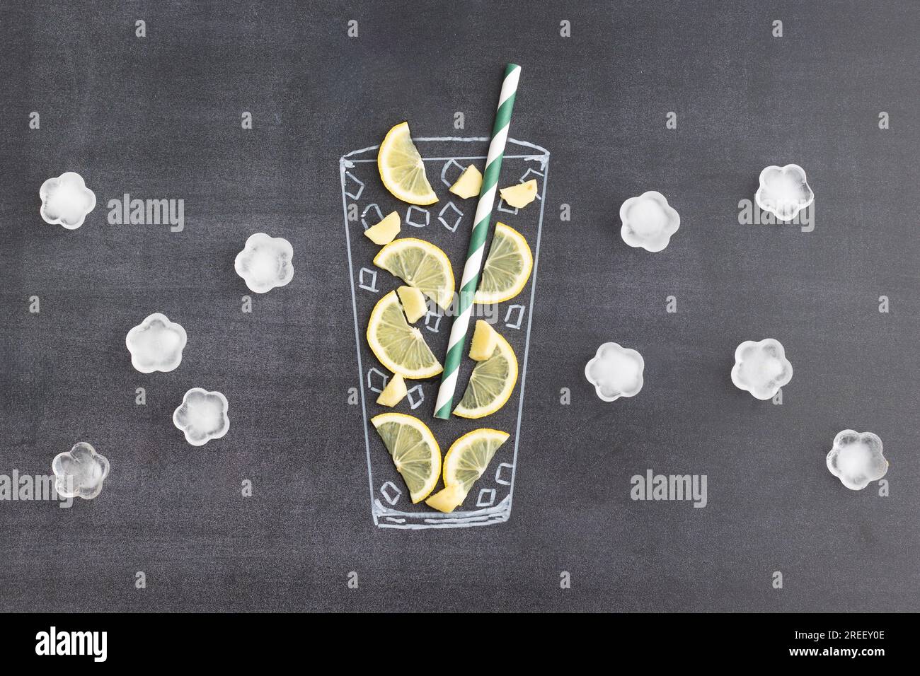 chalk drawn lemonade with real lemons Stock Photo - Alamy