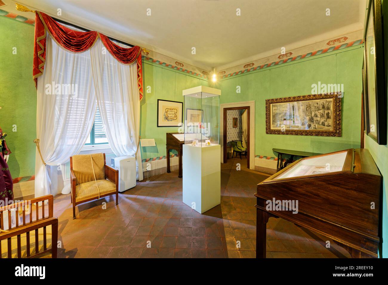 Exhibition room in the birthplace of the composer Giacomo Puccini, Casa Natale di Giacomo Puccini, Lucca, Tuscany, Italy Stock Photo