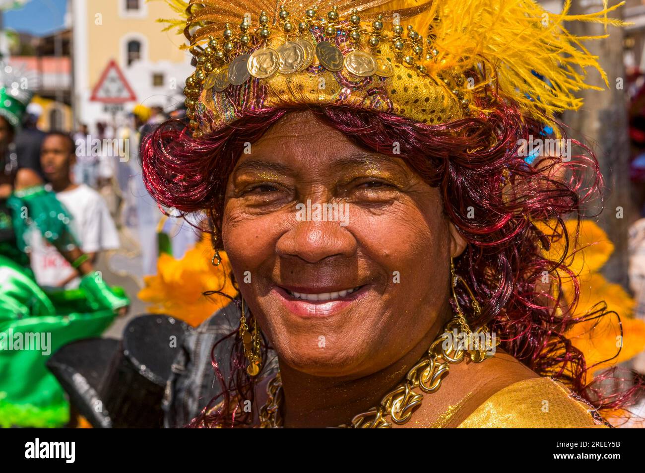 Colourful Dressed Woman Carnival Mindelo Cabo Verde Africa Stock