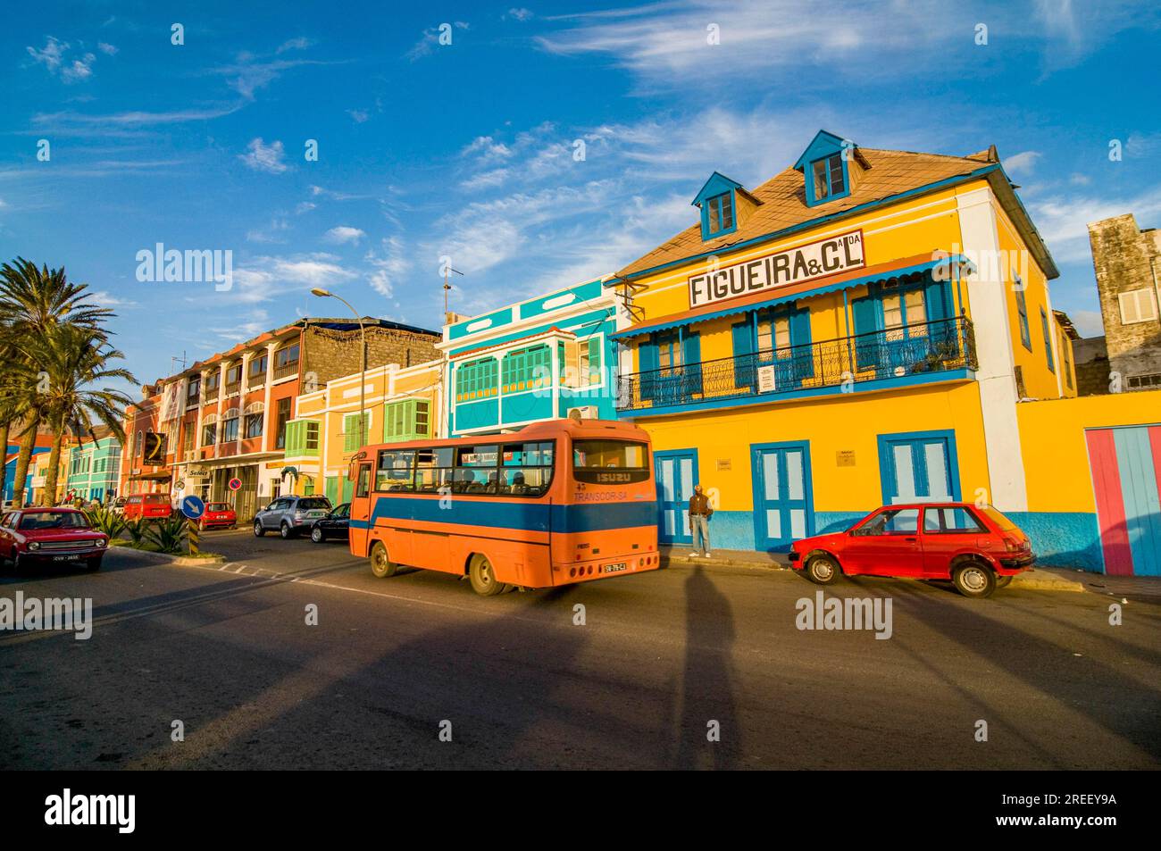 Colourful buildings in San Vincente. Mindelo. Cabo Verde. Africa Stock Photo