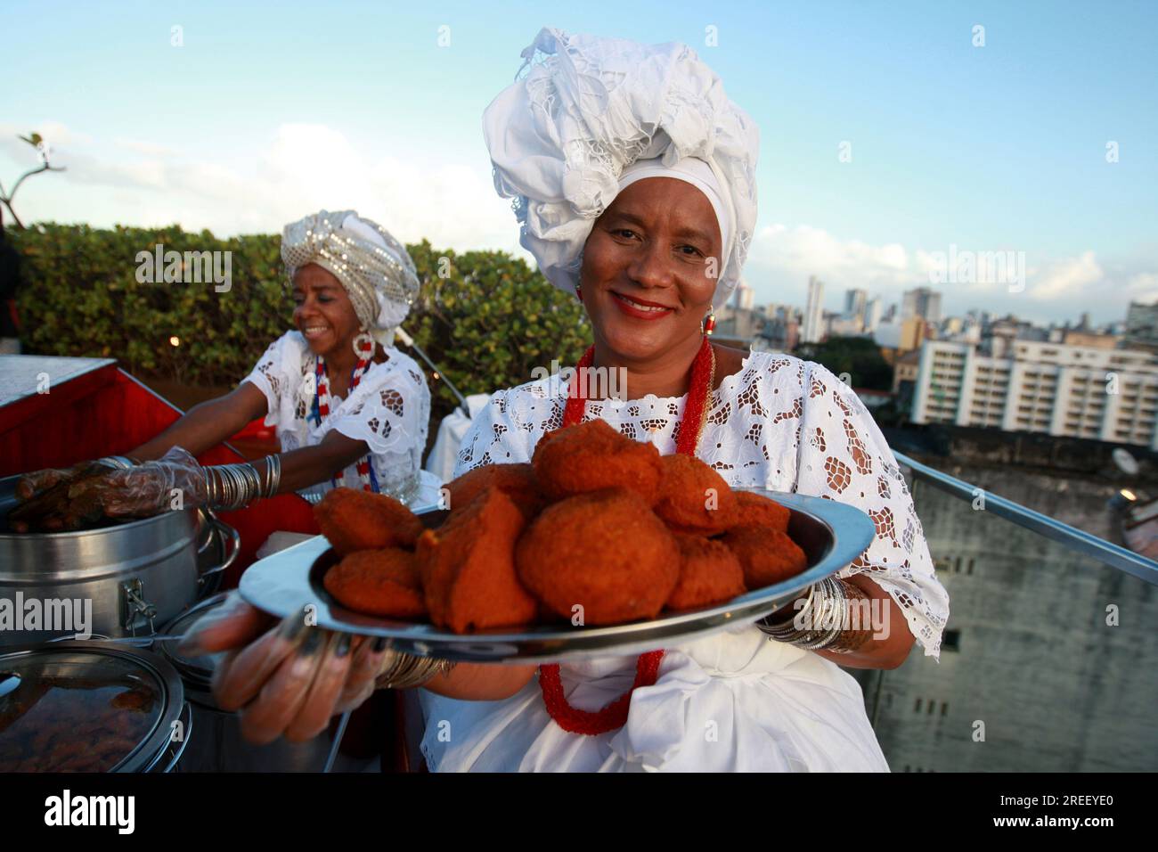 salvador, bahia, brazil - jule 15, 2023: cold baiana acaraje in palm oil in the city of Salvador. Stock Photo