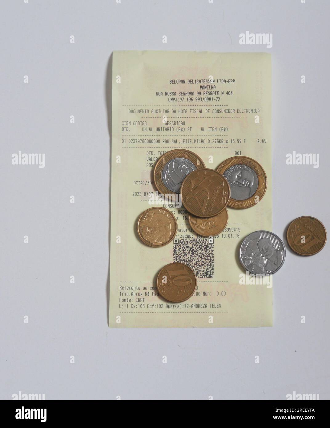 salvador, bahia, brazil - july 15, 2023: invoice with QR code and Real ...