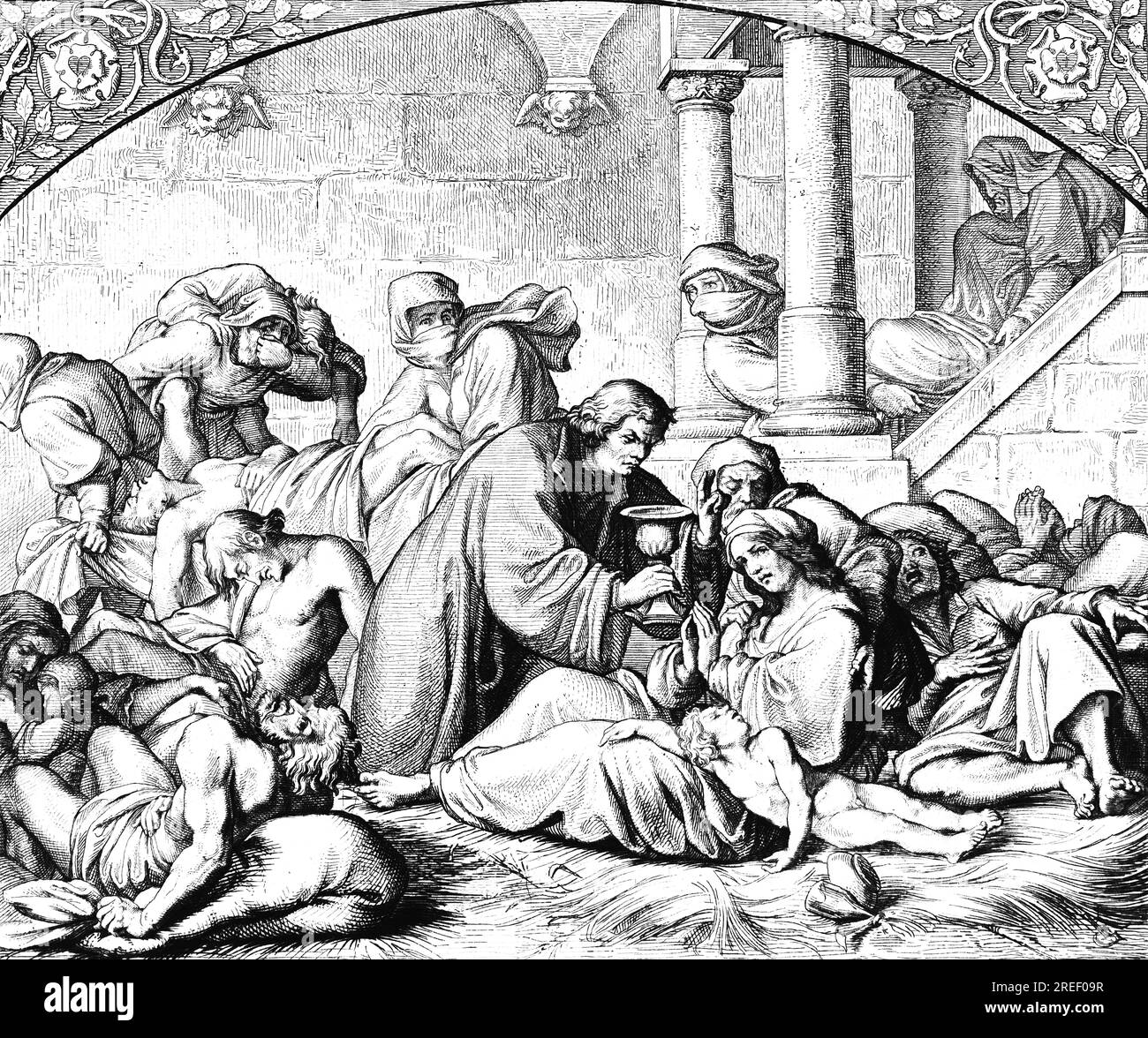 Martin Luther with the plague patients, Wittenberg, plague, disease