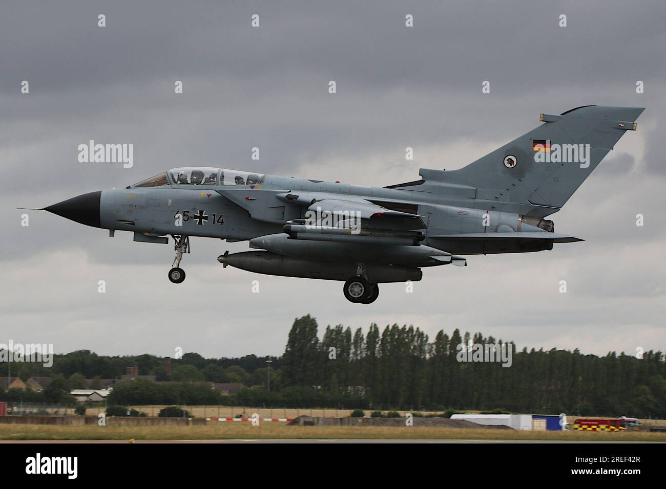 44+29, a Panavia Tornado IDS(T) operated by the German Air Force (Luftwaffe), arriving at RAF Fairford in Gloucestershire, England to participate in the Royal International Air Tattoo 2023 (RIAT 2023). Stock Photo