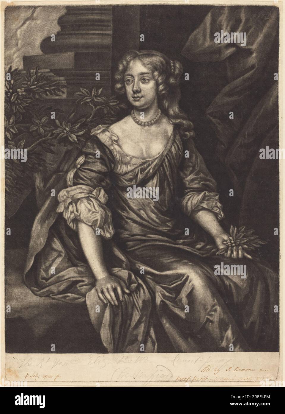 'Alexander Browne after Sir Peter Lely, The Right Honorable Lady Elizabeth Butler, Countess of Chesterfield, c. 1680, mezzotint on laid paper [proof], plate: 33.8 x 24.5 cm (13 5/16 x 9 5/8 in.) sheet: 44.6 x 25.4 cm (17 9/16 x 10 in.), Paul Mellon Fund, 2001.118.5' Stock Photo