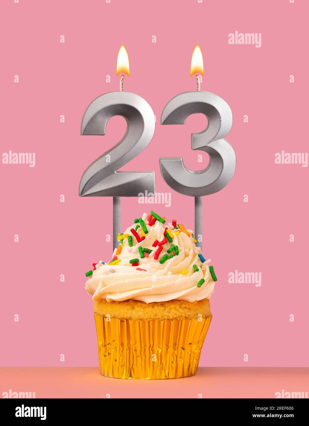 Birthday card with cupcake and candle number 23 Stock Photo - Alamy