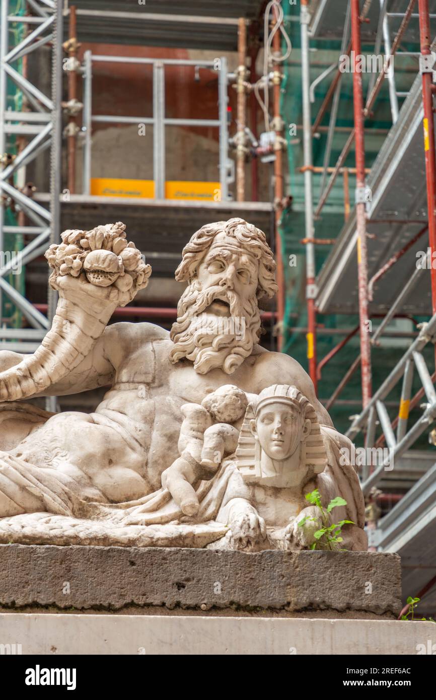 Naples, Italy April 10, 2022 The Statue of the Nile God, an Ancient Roman marble statue