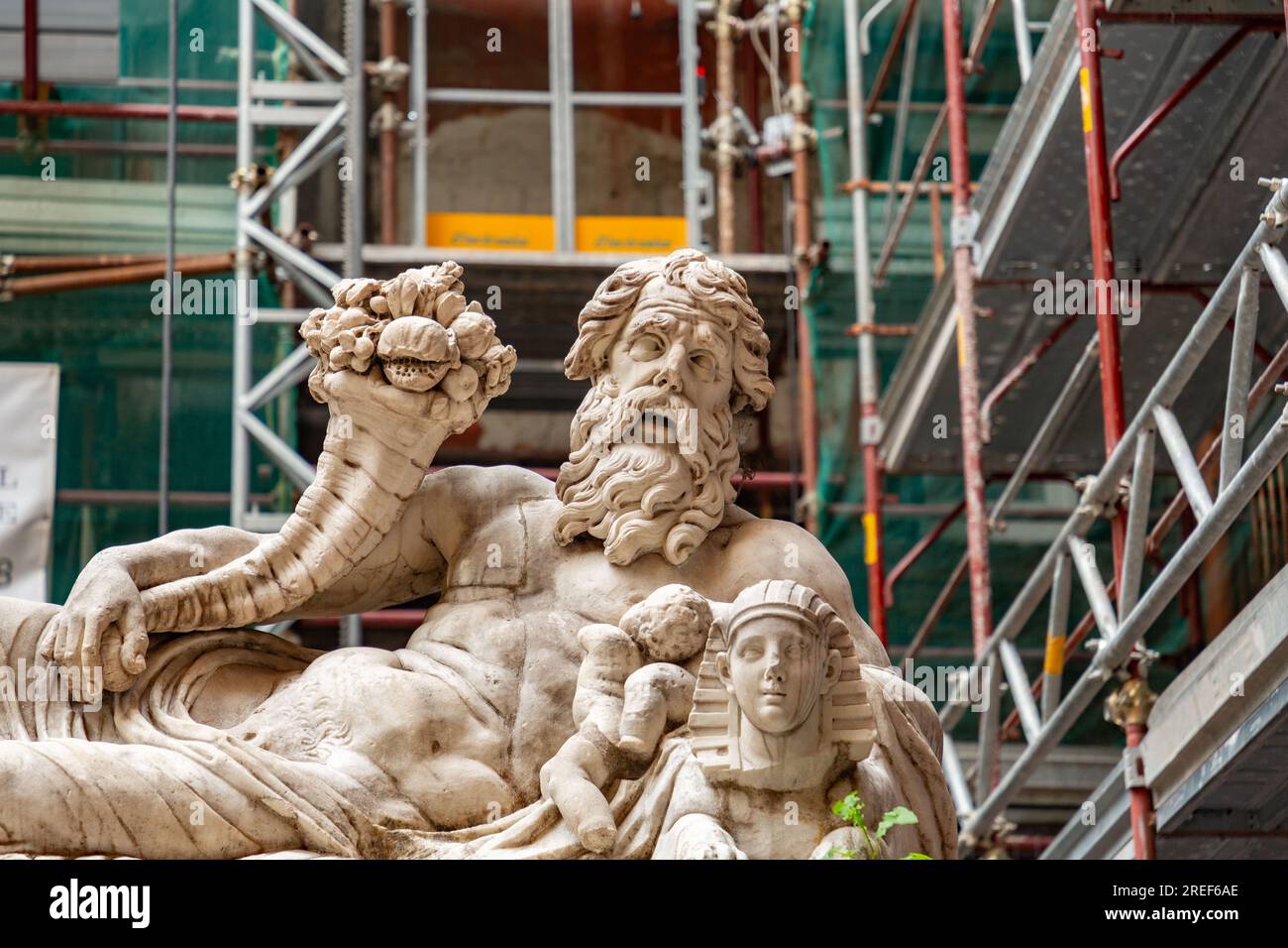 Naples, Italy April 10, 2022 The Statue of the Nile God, an Ancient Roman marble statue
