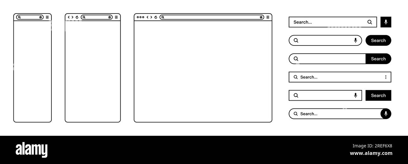 Blank web browser, internet page window with toolbar and search bar ...