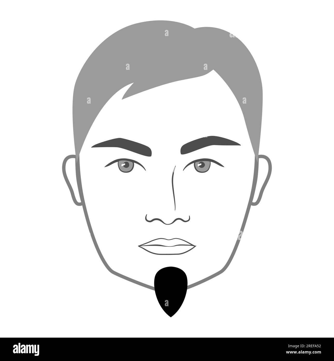 Petit Goatee Beard style men in face illustration Facial hair. Vector grey black portrait male Fashion template flat barber collection set. Stylish hairstyle isolated outline on white background. Stock Vector