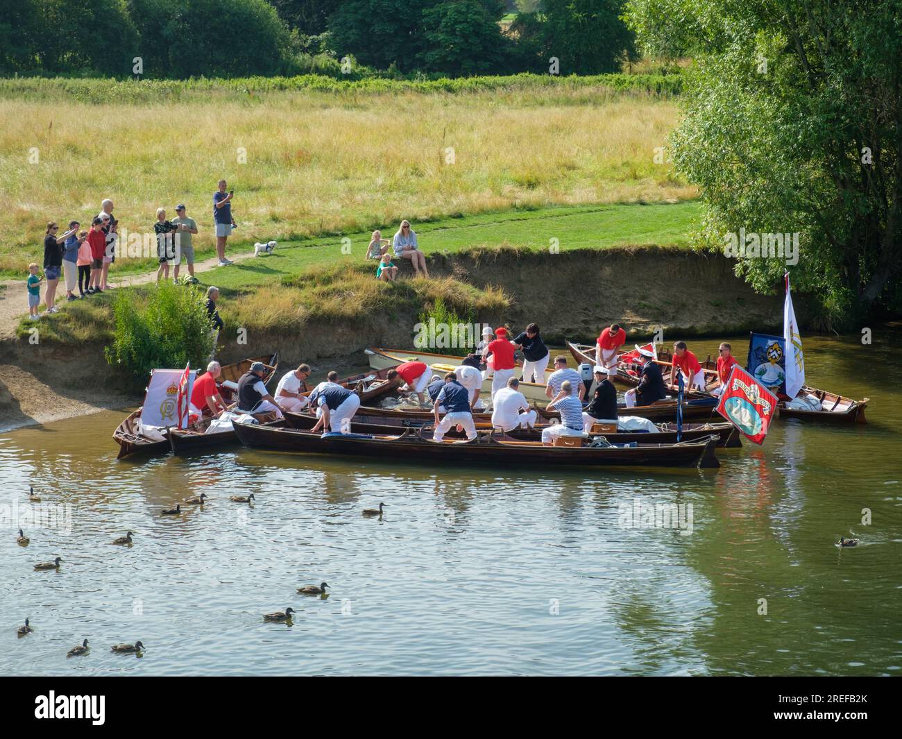 Swan Upping, the traditional ceremonial annual census of swans and cygnets  on the Thames, Summer  2023 Stock Photo