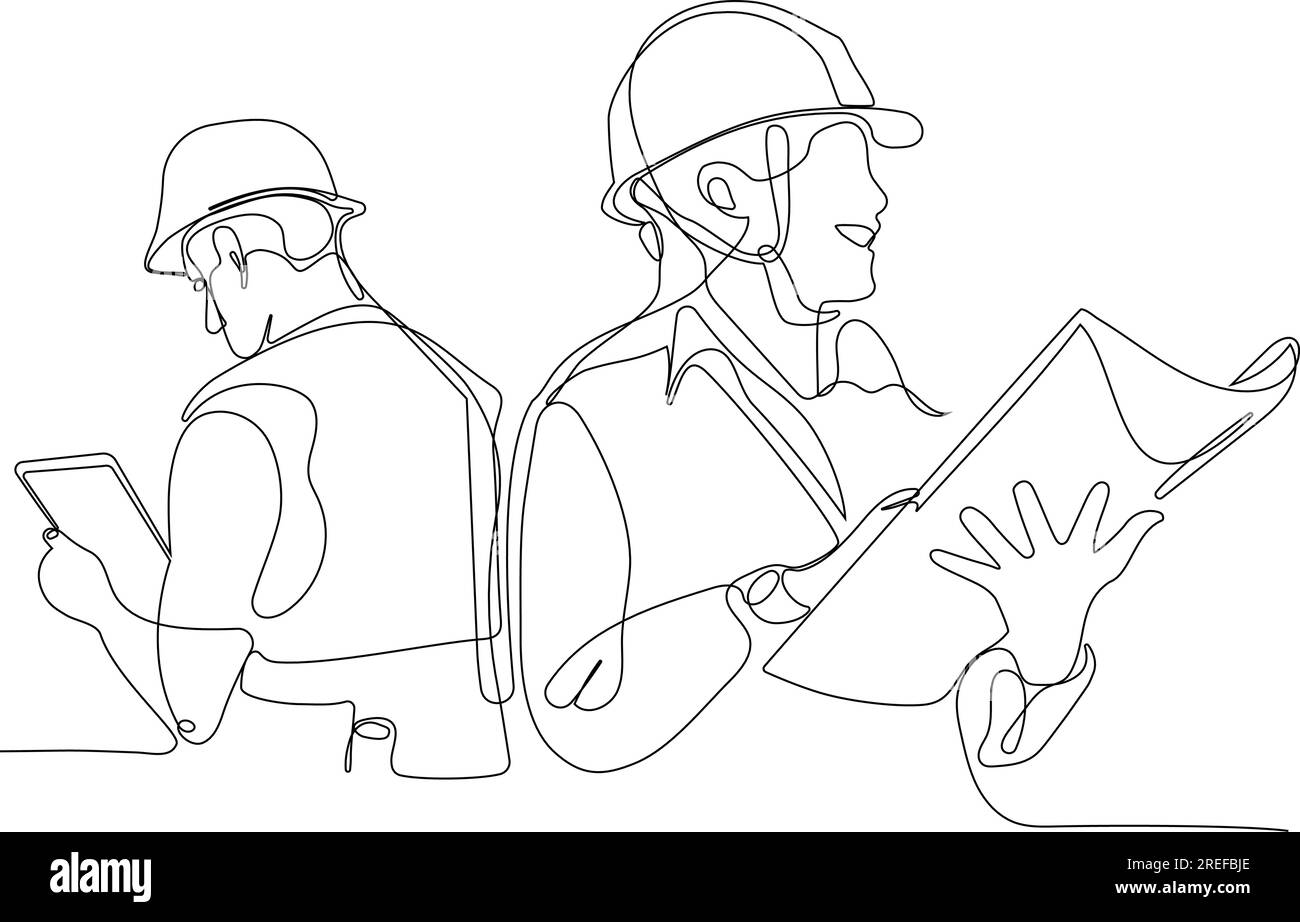 construction manager and engineer working on building site. Vector ...