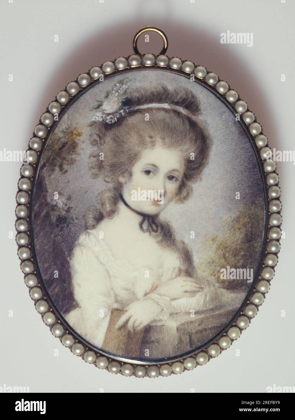 Portrait d'une jeune femme appuyée sur ses bras croisés circa 1790 by Horace Hone Stock Photo