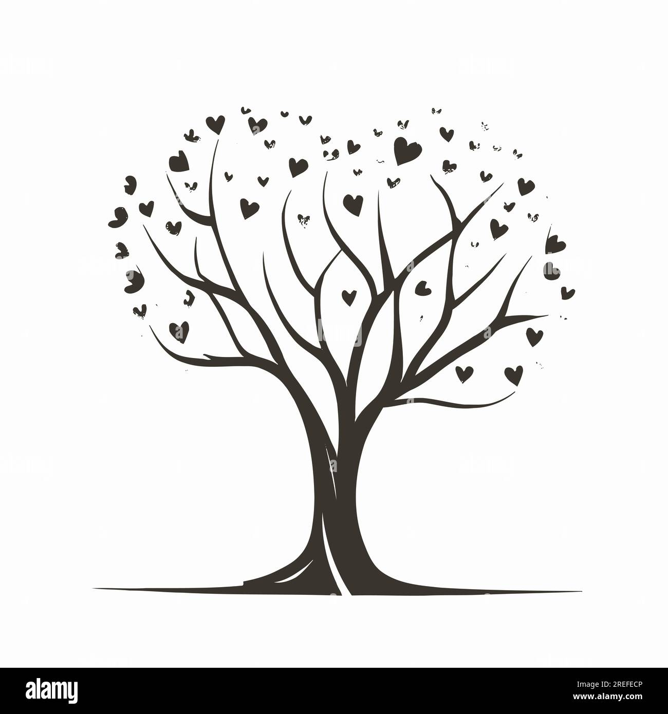 Tree with Heart Leaves Vector Art, Captivating Nature Love Illustration