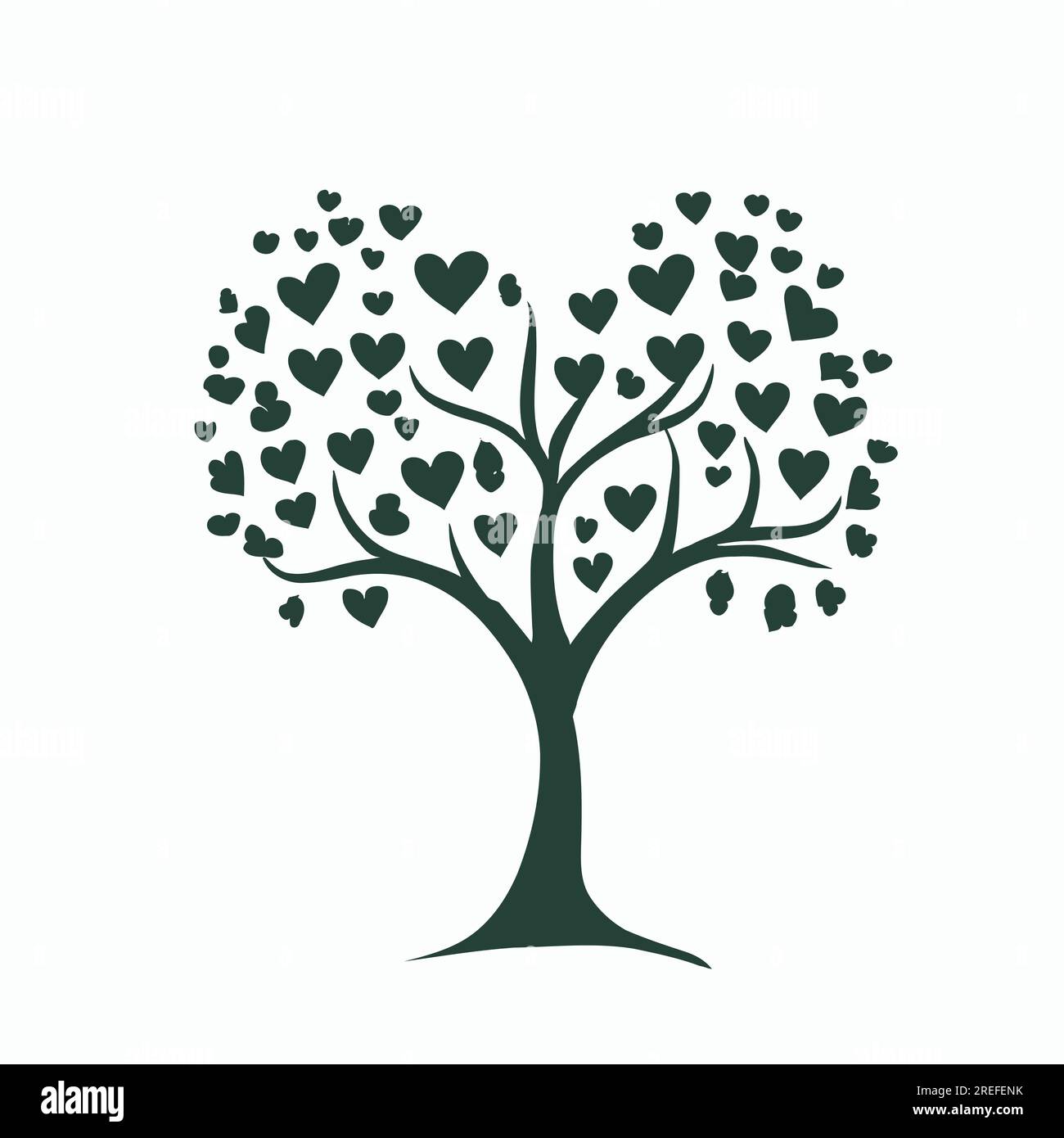 Tree with Heart Leaves Vector Art, Captivating Nature Love Illustration