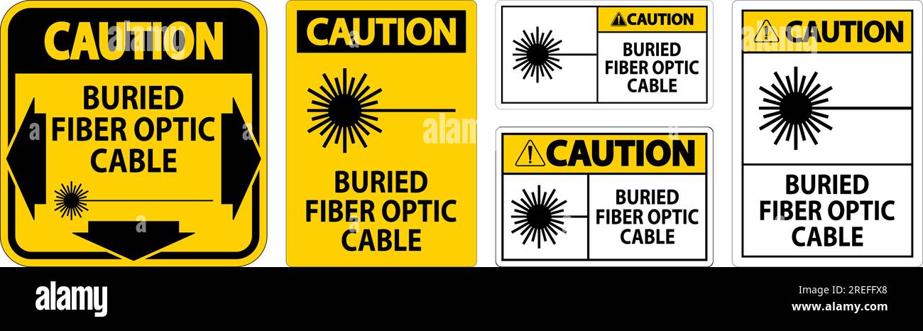 Caution First Sign, Buried Fiber Optic Cable Stock Vector