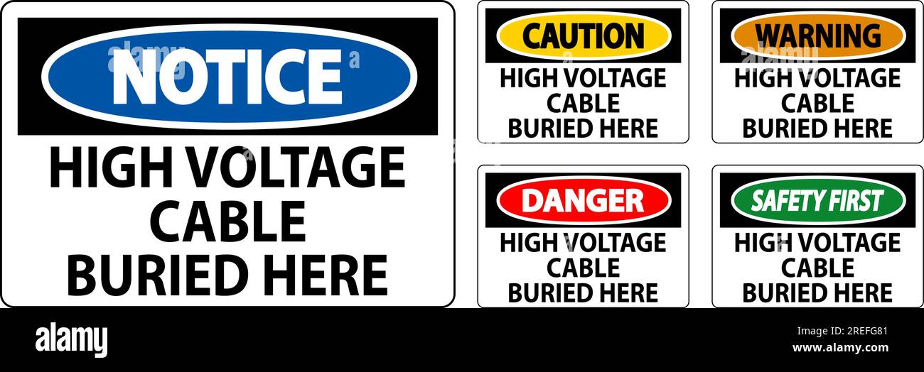 Danger Sign High Voltage Cable Buried Here On White Background Stock ...