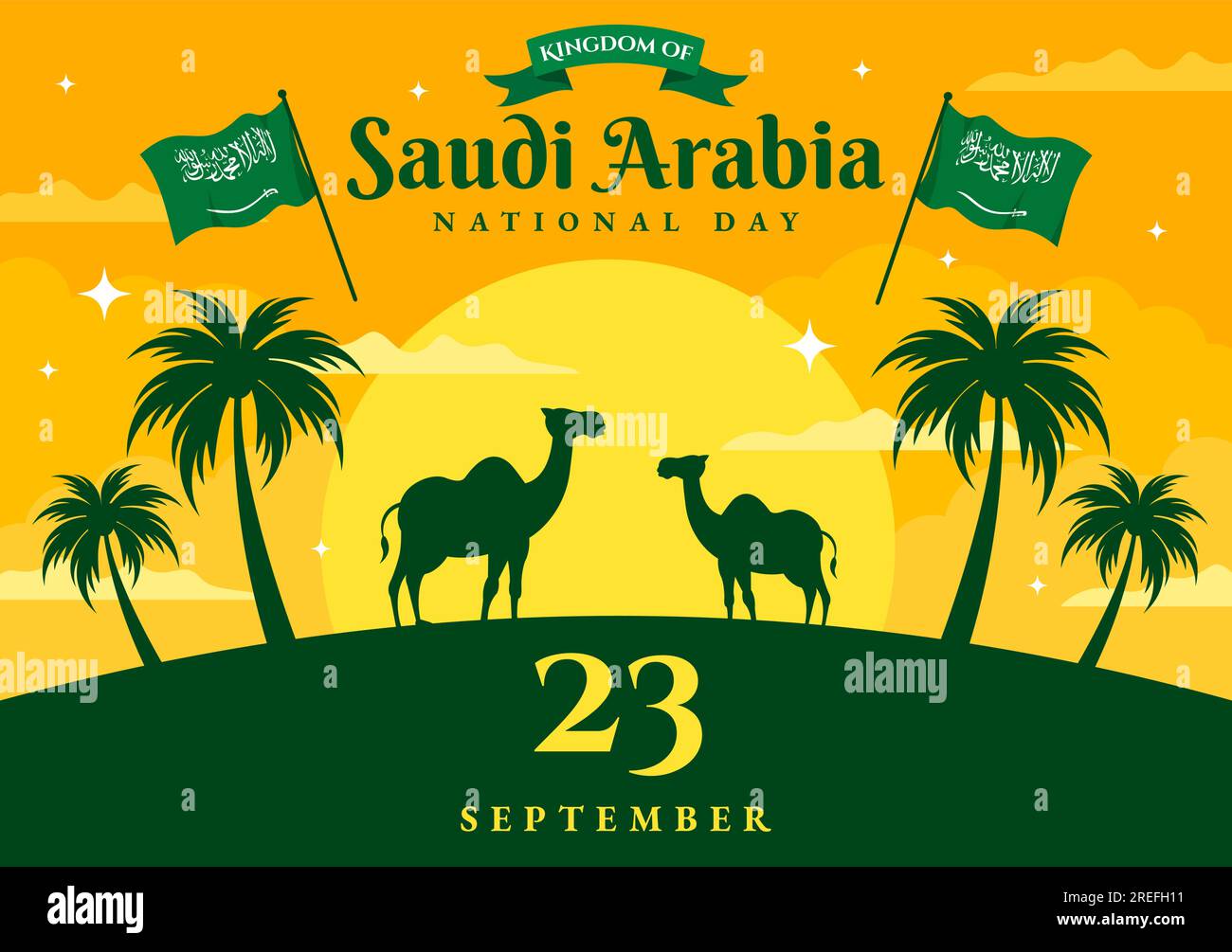 Happy Saudi Arabia National Day Vector Illustration on September 23 with Waving Flag Background in Flat Cartoon Hand Drawn Landing Page Templates Stock Vector