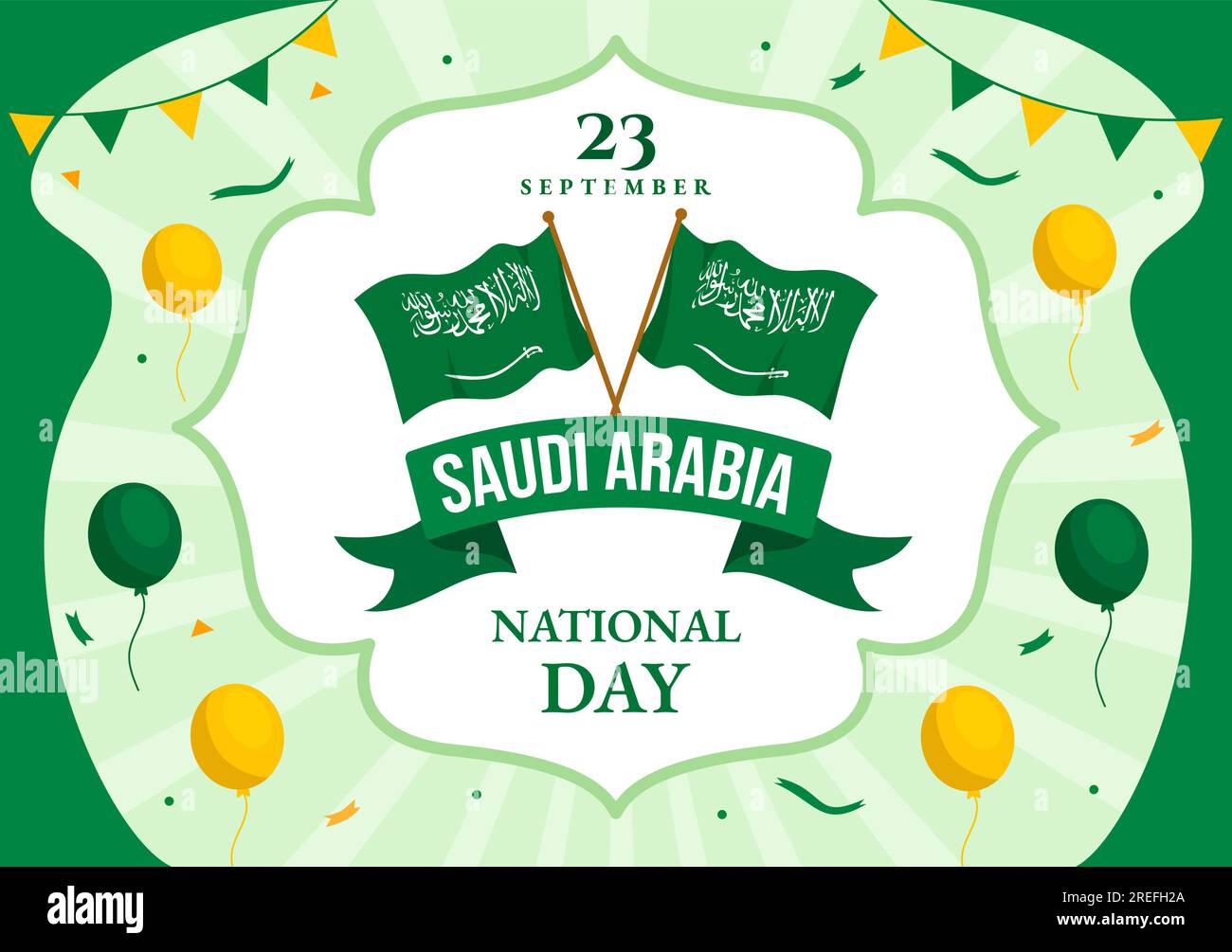 Happy Saudi Arabia National Day Vector Illustration on September 23 with Waving Flag Background in Flat Cartoon Hand Drawn Landing Page Templates Stock Vector