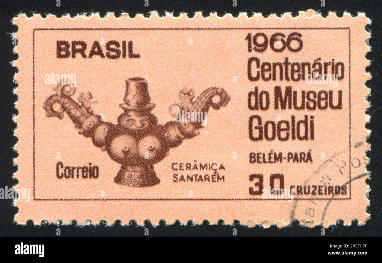 BRAZIL - CIRCA 1966: stamp printed by Brazil, shows  Ceramic Candlestick from Santarem, circa 1966 Stock Photo