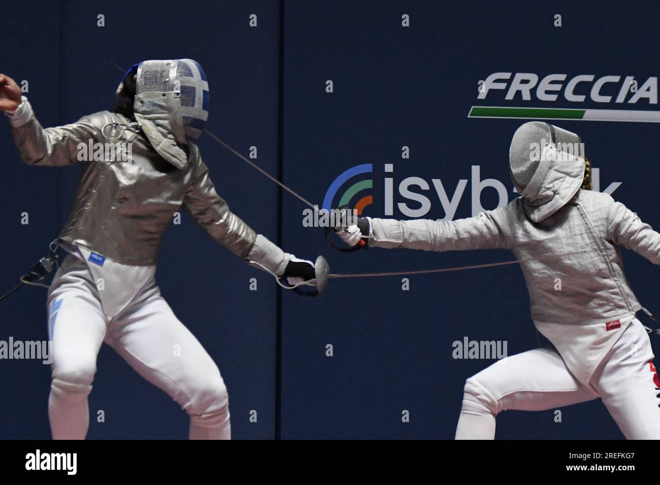 Misaki Emura of Japan (R) fights against Despina of Greece
