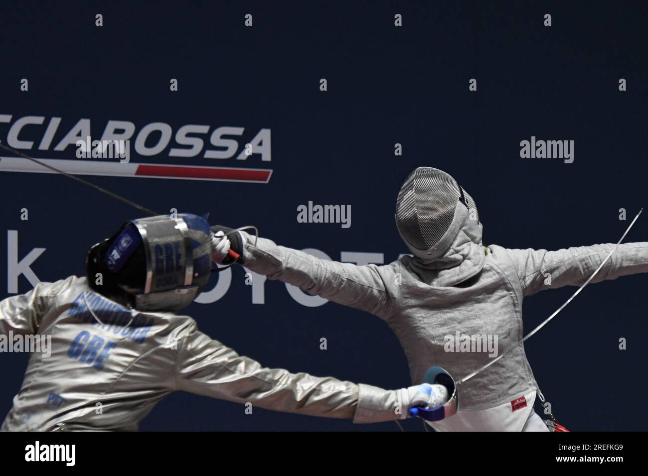 Misaki Emura of Japan (R) fights against Theodora Gkountoura of Greece