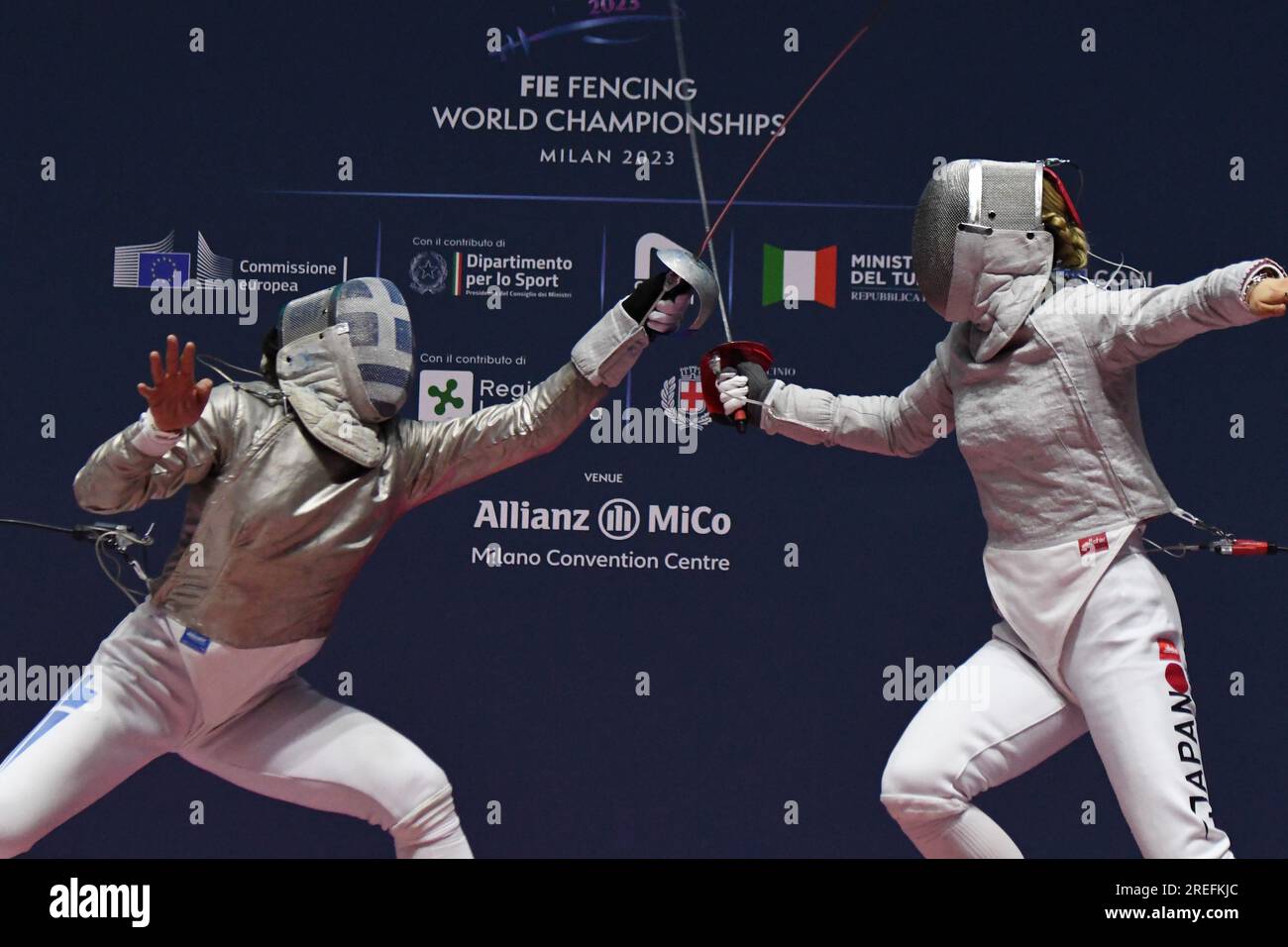 Misaki Emura of Japan (R) fights against Despina of Greece