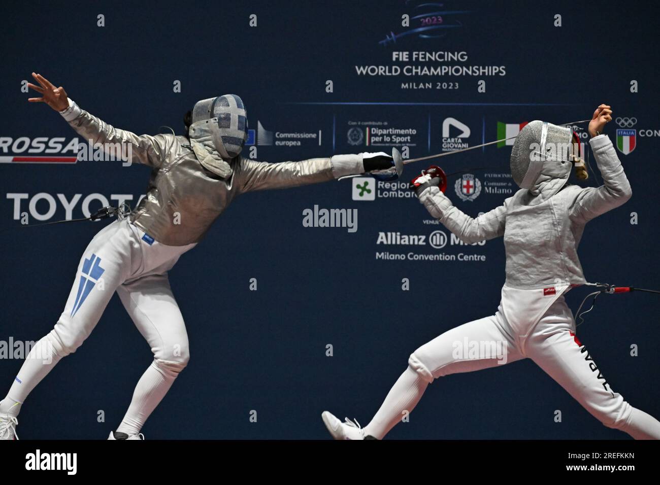 Misaki Emura of Japan (R) fights against Despina of Greece