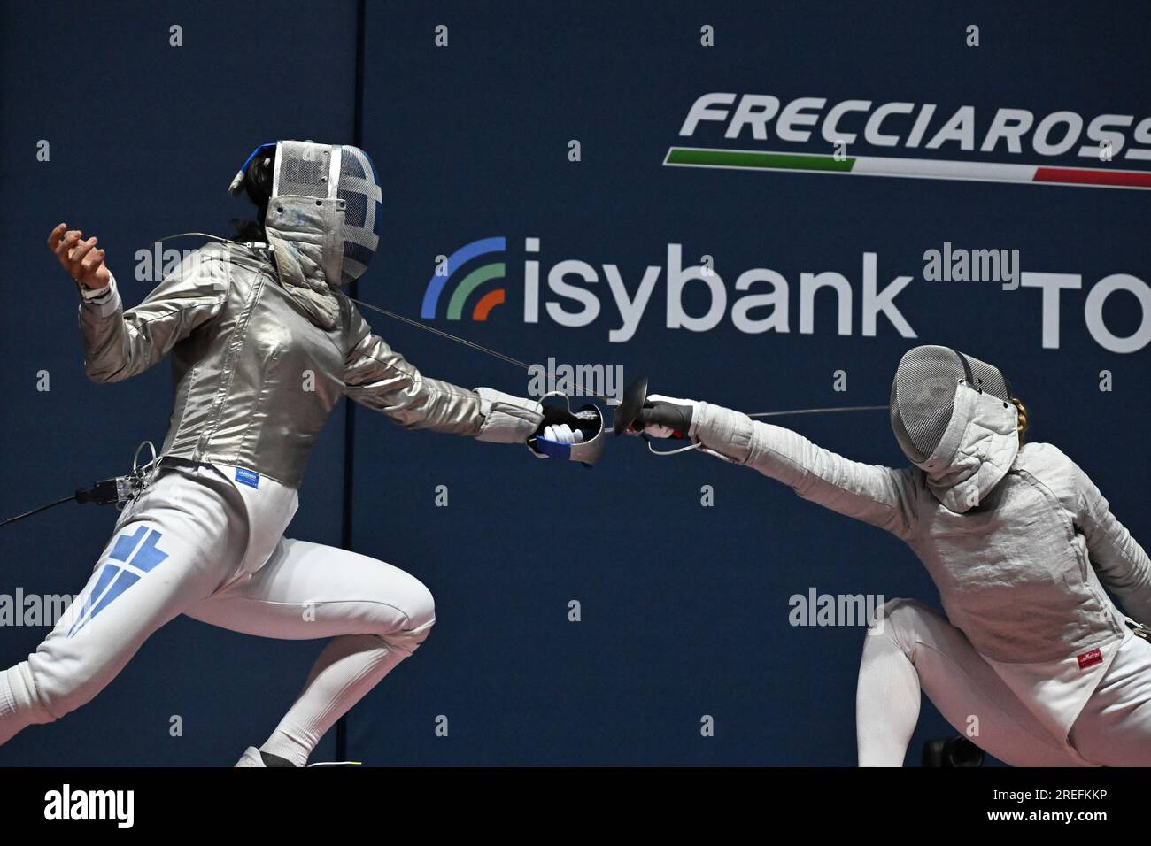 Misaki Emura of Japan (R) fights against Despina of Greece