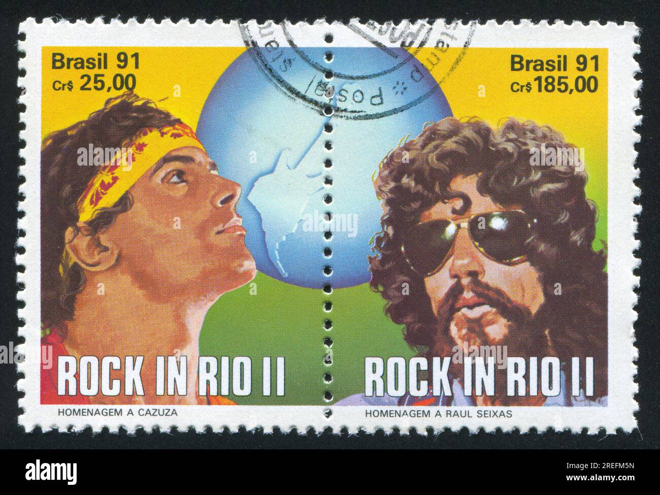 BRAZIL - CIRCA 1991: stamp printed by Brazil, shows  Cazuza and Raul Seixas, circa 1991 Stock Photo