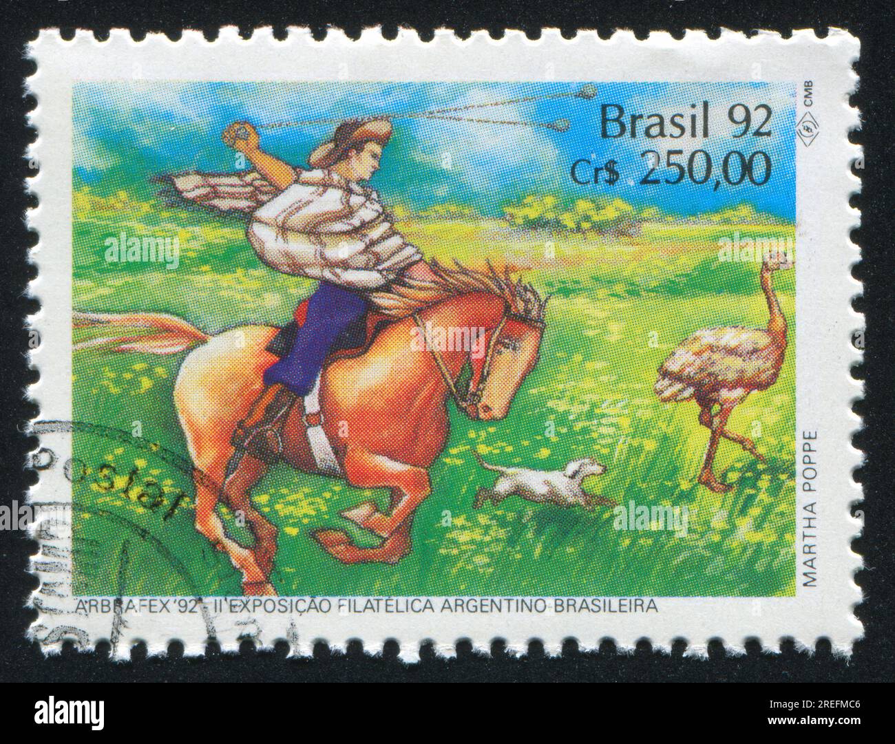 BRAZIL - CIRCA 1992: stamp printed by Brazil, shows Gaucho throwing ...