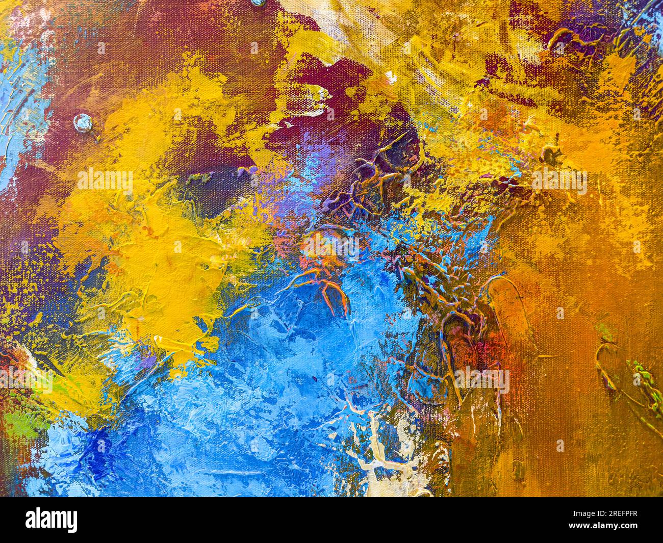 hand painted background with vibrant colorful red, yellow and blue brushstrokes Stock Photo