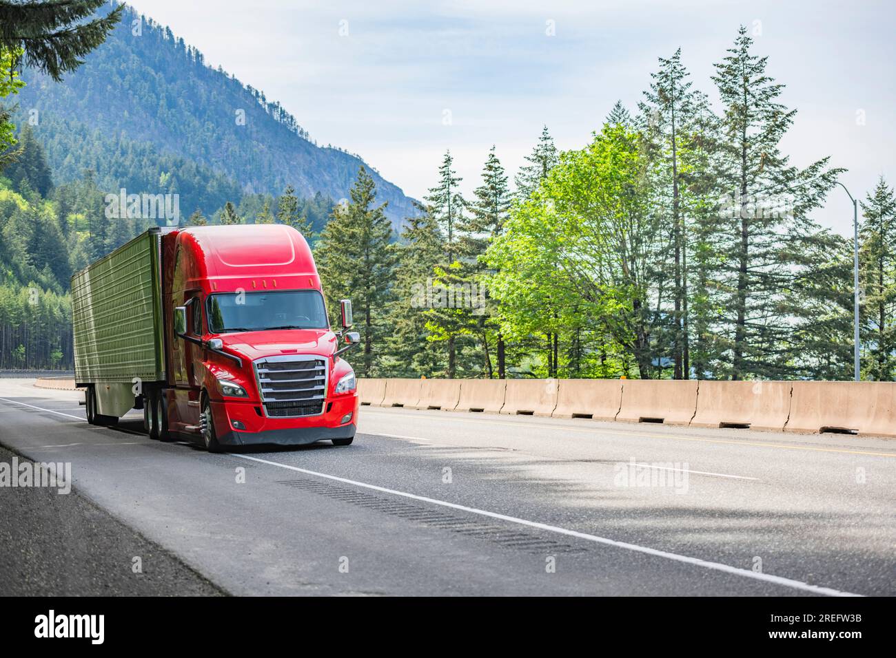 Red semi truck freight cargo at parking hi-res stock photography and ...