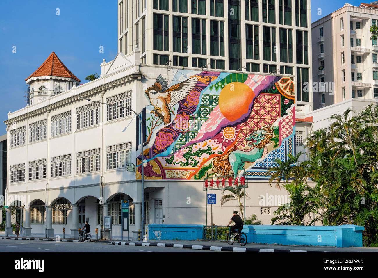 View of Neil Road in Chinatown, Singapore, at the crossing with Duxton