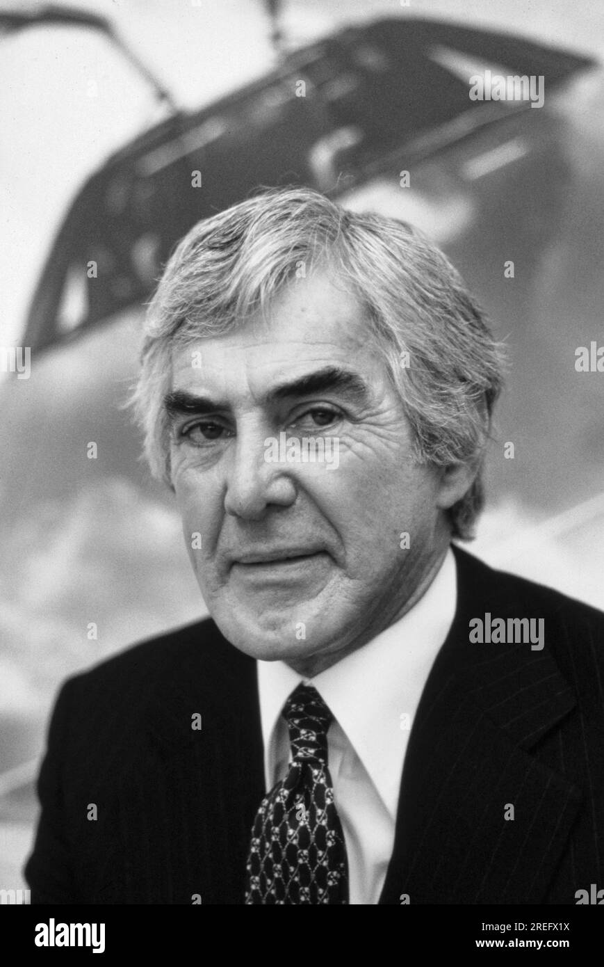 John DeLorean  was an American engineer, inventor, and executive in the U.S. automobile industry. He is widely known as founder of the DeLorean Motor Company, as well as for his work at General Motors.  DeLorean managed the development of a number of vehicles throughout his career, including the Pontiac GTO muscle car, the Pontiac Firebird, Pontiac Grand Prix, Chevrolet Cosworth Vega, and the DMC DeLorean sports car, which was featured in the 1985 film Back to the Future. In October 1982, DeLorean was charged with cocaine trafficking but later found not guitly. Photograph by Bernard Gotfryd Stock Photo