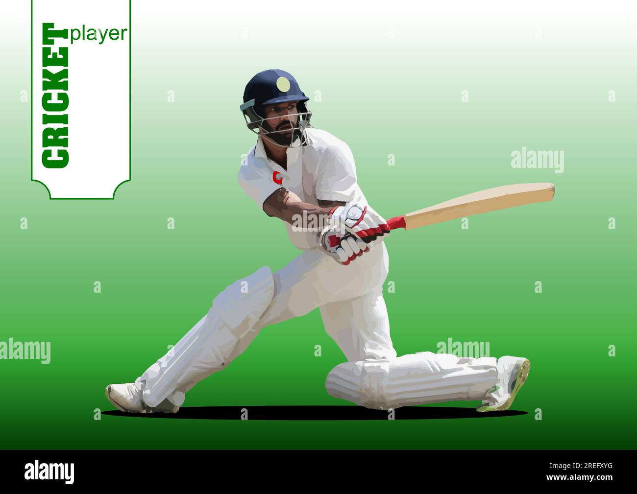 Cricket player batsman on white-green  background. 3d color vector illustration Stock Vector