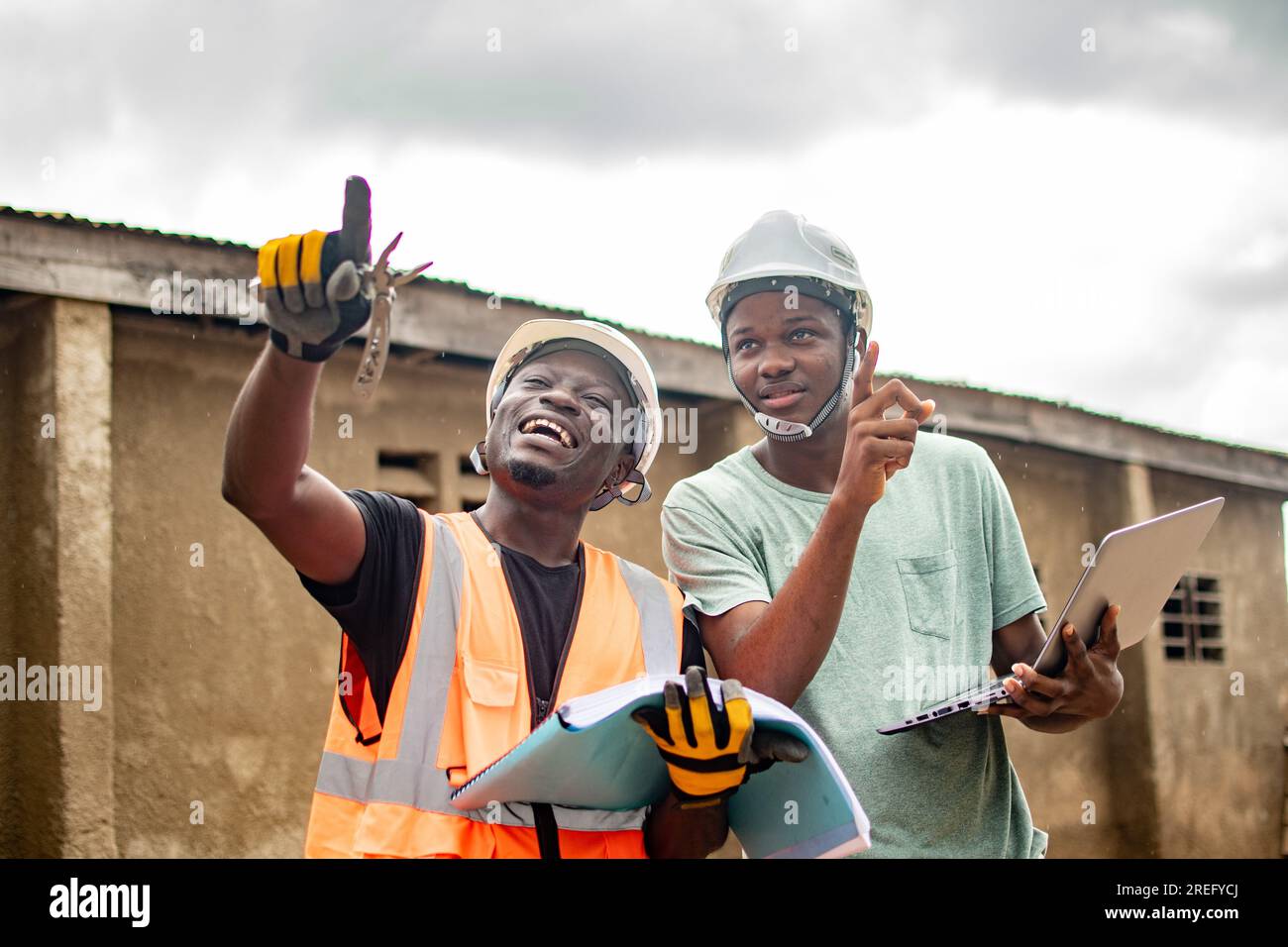 two african engineers discussing something Stock Photo