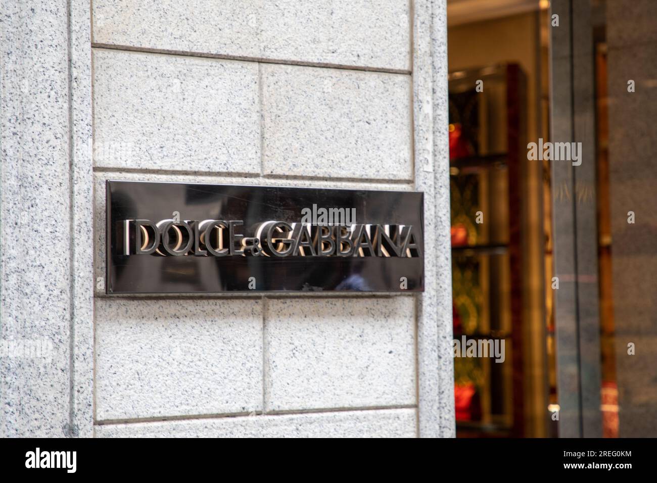 Milan , Italy  - 07 05 2023 : Dolce & Gabbana shop logo brand and text sign entrance facade of Italian luxury industry store fashion house Stock Photo