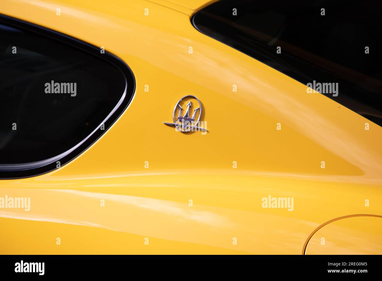 Bordeaux , France 06 27 2023 Maserati GranTurismo car trident logo