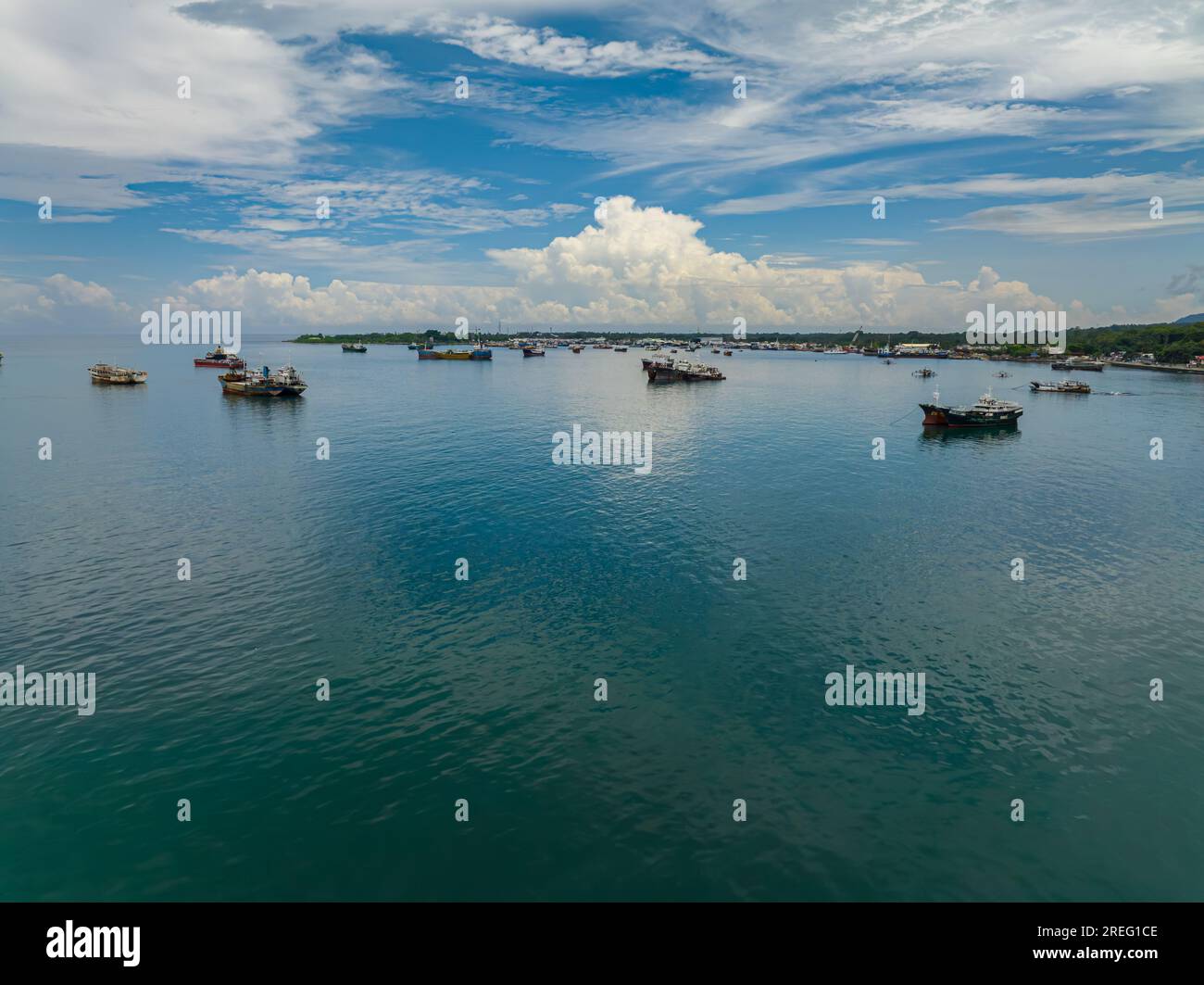Top view of Fishing Boats over the sea in Zamboanga. Mindanao, Philippines. Seascape. Stock Photo