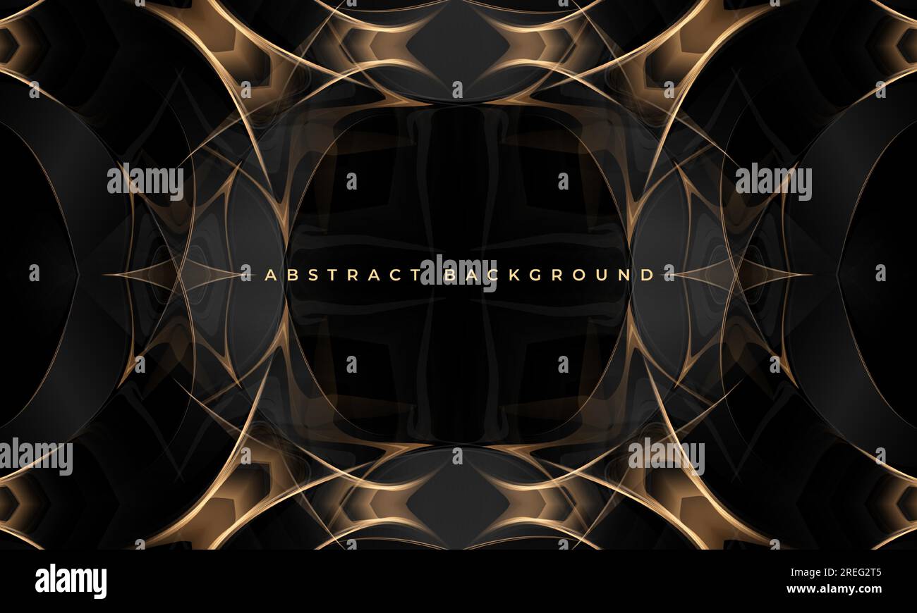 Black abstract elegant luxury background with gold frame, lines and ...