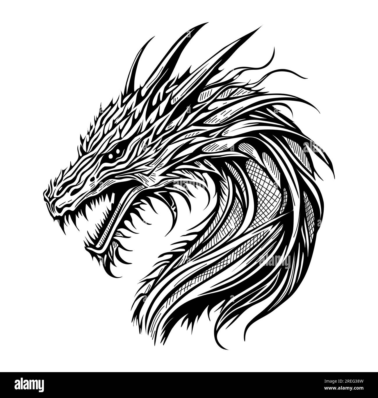 Japanese dragon black and white drawing vector art Stock Vector