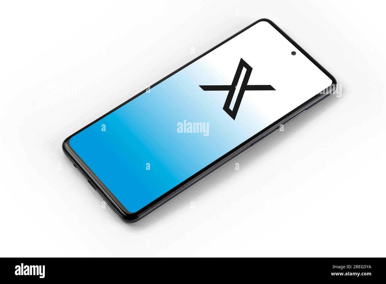 United States, July 26 2023, new logo brand Twitter with new X-shaped graphics on the mobile phone device Stock Photo