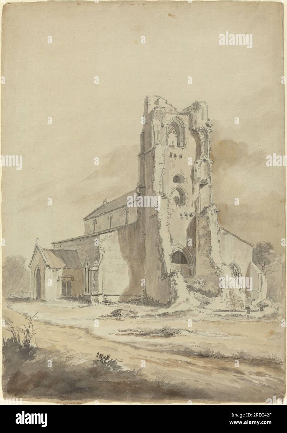 'Hendrik Frans de Cort, Ruined Church, probably 1794, graphite with gray and brown wash on laid paper, overall (approximate): 49.2 x 33.7 cm (19 3/8 x 13 1/4 in.), Rosenwald Collection, 1951.16.177' Stock Photo