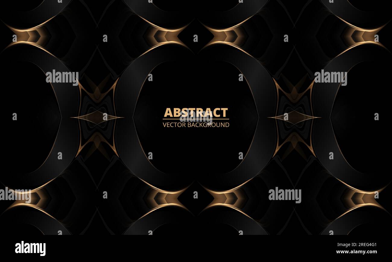 Black abstract elegant luxury background with gold frame, lines and ...